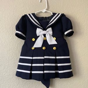 Nautical Sailor Gold Button Pleated Dress 18 mth